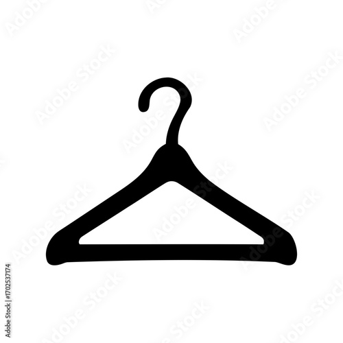Silhouette of a simple black coat hanger against a white background