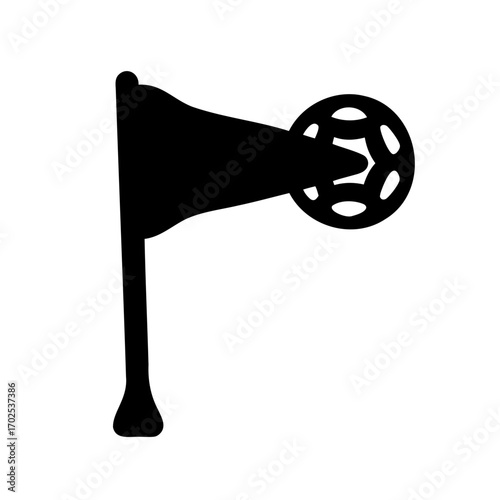 Silhouette of Soccer Ball Penetrating a Flag on a White Background