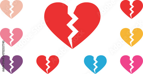 broken hearts in various colors symbolizing emotional pain