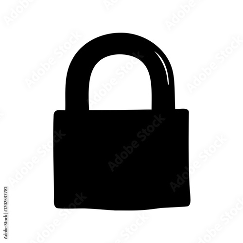 Stylized Vector Illustration of a Classic Padlock in Solid Black on White