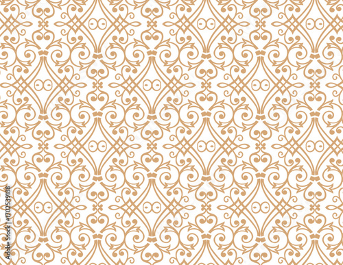 seamless damask pattern, adorned with exquisite floral and scrollwork designs for elegant interiors.