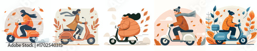vector of a person riding a scooter in the fall