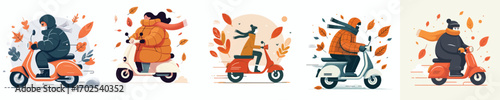 vector of a person riding a scooter in the fall