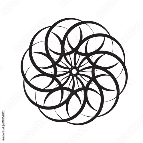Intricate Geometric Mandala Design with Concentric Swirls and Radial Symmetry