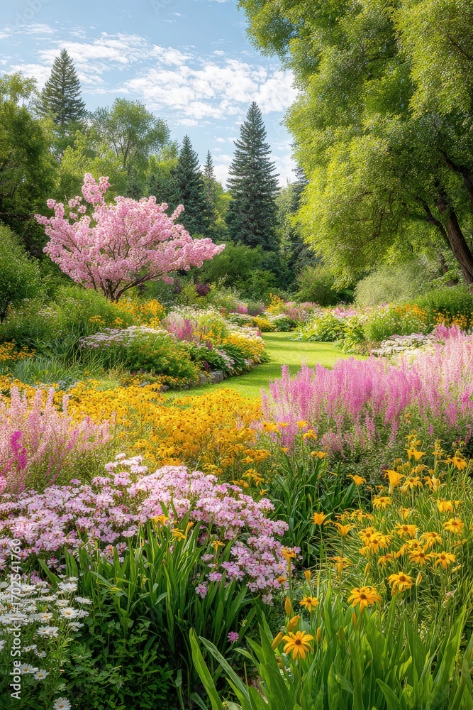 Fototapeta premium stunning representation of blooming gardens in new york during summer featuring array of colorful flowers and lush