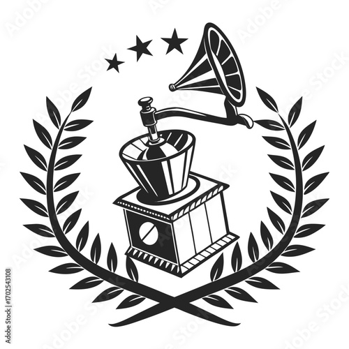 Vintage Coffee Grinder in Laurel Wreath with Stars Emblem manual coffee grinder