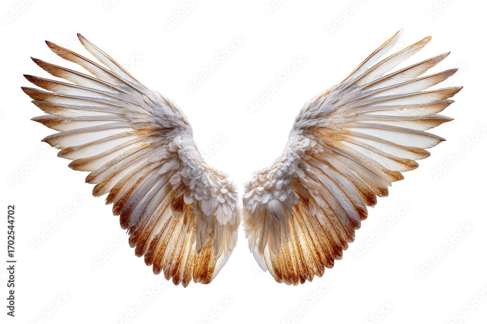 Obraz premium Pair of outstretched wings, creamy white with brown accents