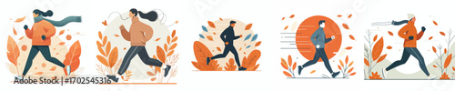 vector of a person jogging in autumn