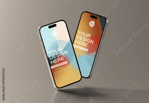 Two Smartphones On Grey Background Mockup
