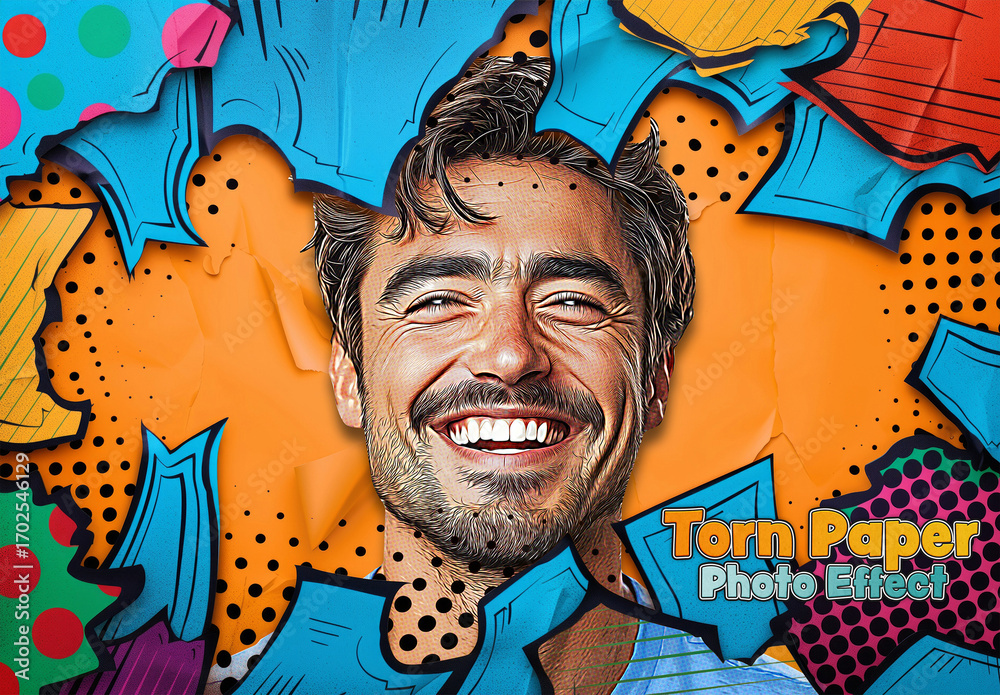 Cutting Paper Comic Pop Art Photo Effect Mockup Stock Template | Adobe ...