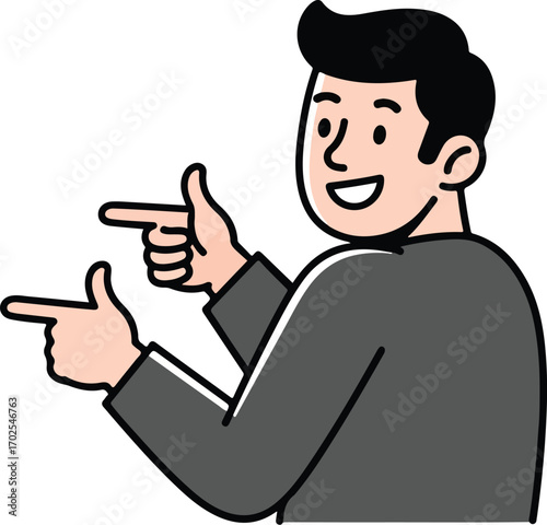 Man Pointing Fingers in a Playful Gesture on White Background vector illustration
