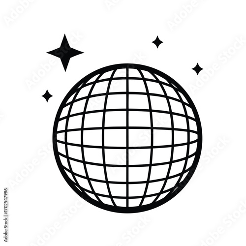 Shiny disco ball illustration with vibrant reflections and light effects