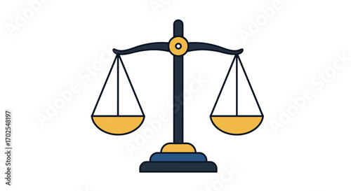 Scales of justice isolated on white background, symbolizing fairness, balance, and legal proceedings, with golden pans and a dark stand