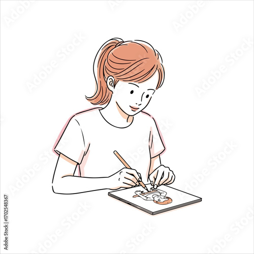 Woman drawing on a sketchpad with a pencil sketching artist