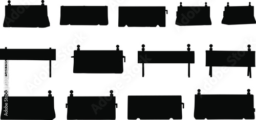 Full Black Construction Equipment Silhouettes, Heavy Machinery, Excavator, Bulldozer, Construction Tools, Industrial, Workers, Equipment Silhouettes, Full Black, Vector Illustration