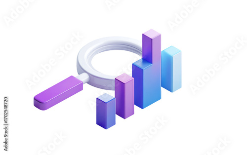 3D magnifying glass focusing on rising bar graphs