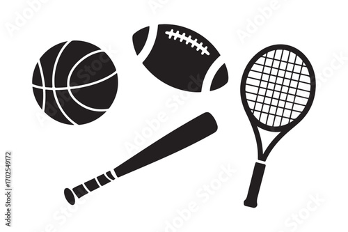 Collection of popular sports equipment icons