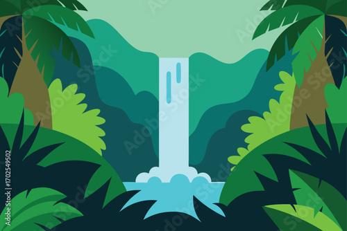 Tropical Waterfall in Lush Greenery