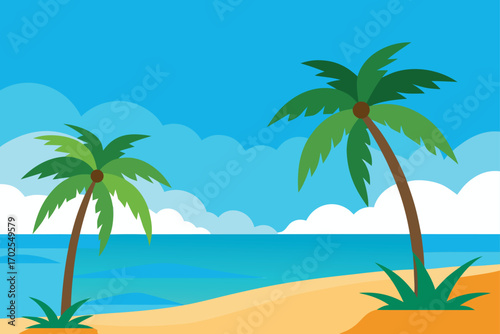 Tropical Beach with Palm Trees and Turquoise Water