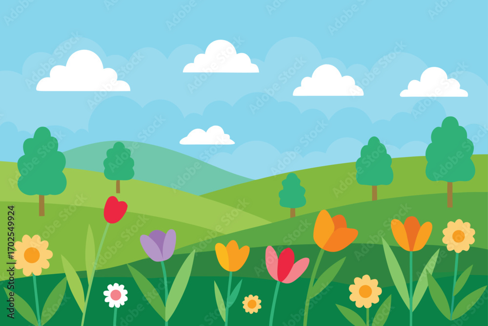 Fototapeta premium Quiet Countryside with Blooming Wildflowers