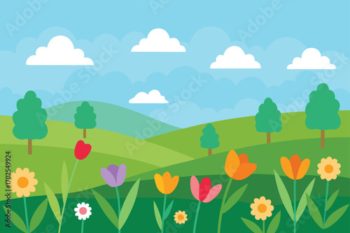 Quiet Countryside with Blooming Wildflowers