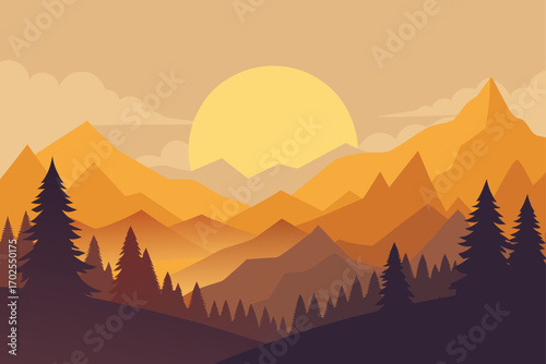 Misty Valley at Sunrise with Golden Light