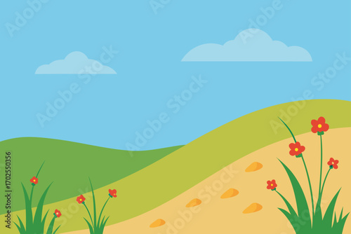 Grassy Dune with Wildflowers by the Sea
