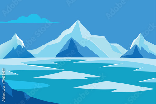 Frozen Tundra with Icy Mountains