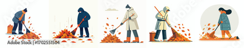 vector of a person sweeping dry fallen leaves