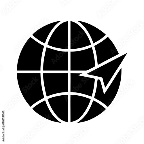 Global connection concept with stylized earth and paper airplane symbol for travel, communication, and worldwide network ideas