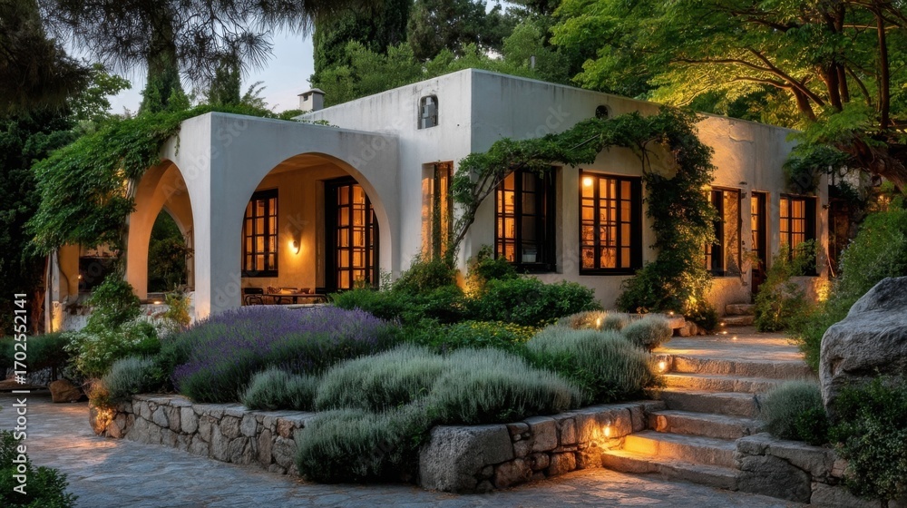 Obraz premium A well maintained residential backyard with edible flora lining the perimeters,