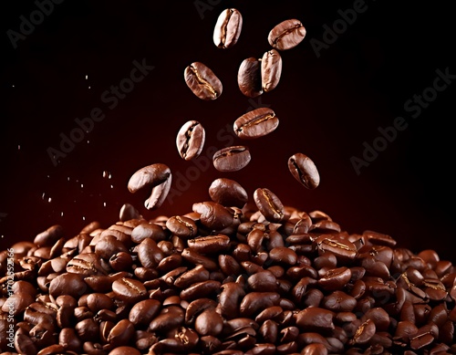 Coffee beans falling from a pile