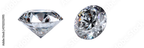 Two flawless diamonds, one round brilliant cut, one princess cut, against a black background