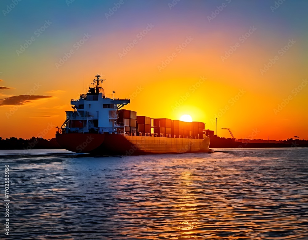 Obraz premium Cargo ship at sunset (3)