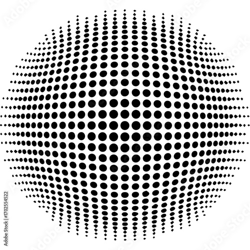Abstract sphere formed by a pattern of expanding dots, creating a sense of depth and movement.