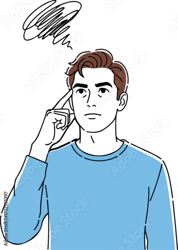 Man Thinking with Scribbled Thought Cloud confused puzzled