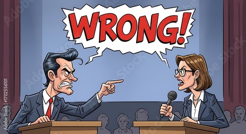 Political Candidates in a Fierce Disagreement Shouting Wrong.