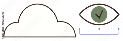 Cloud outline paired with an eye containing a checkmark, emphasizing data security, privacy, and authentication. Ideal for technology, security, cloud computing, safety, privacy data access simple