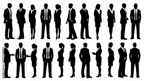 Diverse business professionals in dynamic poses for modern corporate presentations and projects