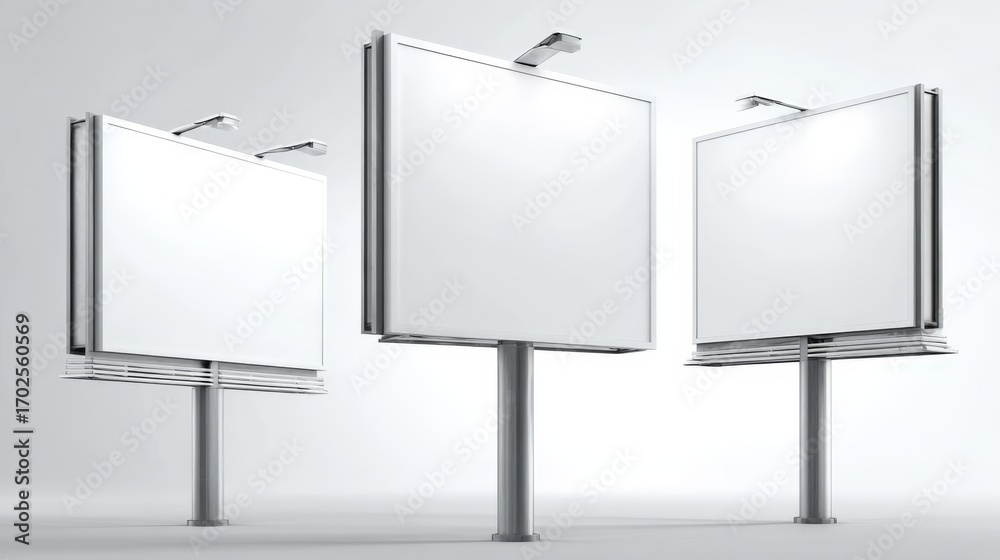 Fototapeta premium Three blank billboards on white background, ideal for marketing mockup and advertisement displays