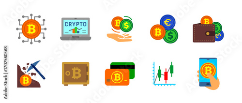 Vector icon set for digital currency and e-commerce