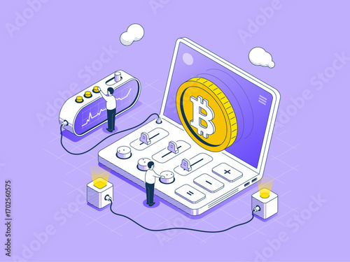 Bitcoin Mining Modern Technology and Cryptocurrency Concept