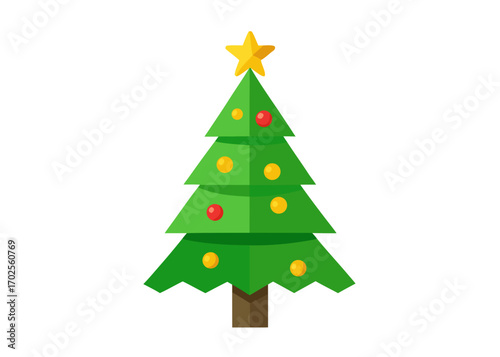 Stylized Christmas Tree with Star and Ornaments on White Background