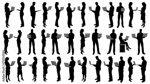 Silhouettes of people using laptops