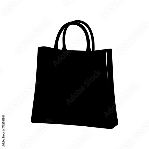 Silhouette of a black shopping tote bag with handles on a white background