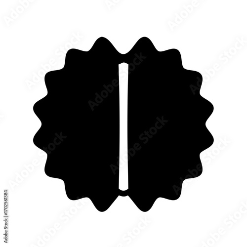 Abstract black rosette with a vertical white line dividing it in half
