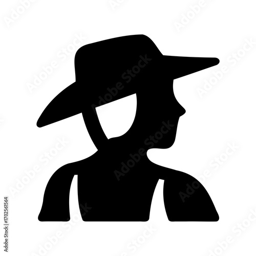Silhouette portrait of a person wearing a hat and suspenders overalls