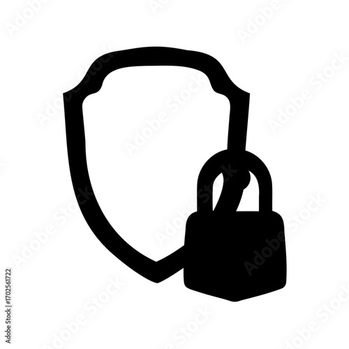 Shield and Padlock Icon Representing Security, Safety and Protection of Assets