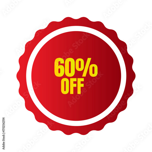 Vibrant 60% OFF discount badge, ideal for engaging promotions, smart sales campaigns, and maximizing consumer value through efficient marketing offers, ensuring significant savings.