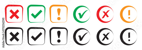 Check mark icon and X icon for app or website. Green and red OK and X squared icon. Vector icons for your design. Vector EPS 10